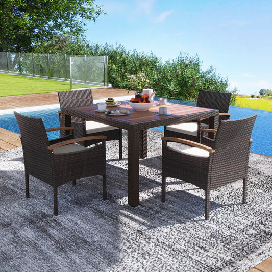 Patio Dining Chairs Set of 2/4 with Acacia Wood Armrest and Heavy Duty Metal Frame-2 Pieces - Tampa Home & Garden Store