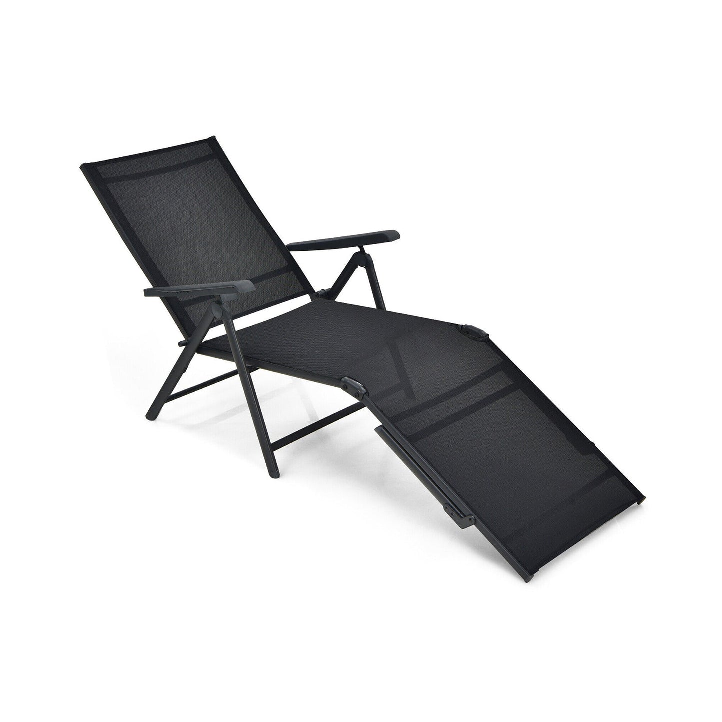 Tumbona plegable de patio con respaldo y reposapiés - Negra