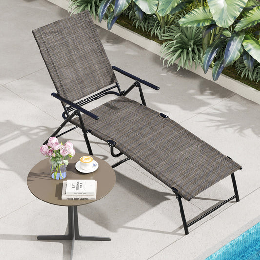 Patio Folding Chaise Lounge Chairs Recliner with 6-Level Backrest-Brown - Tampa Home & Garden Store