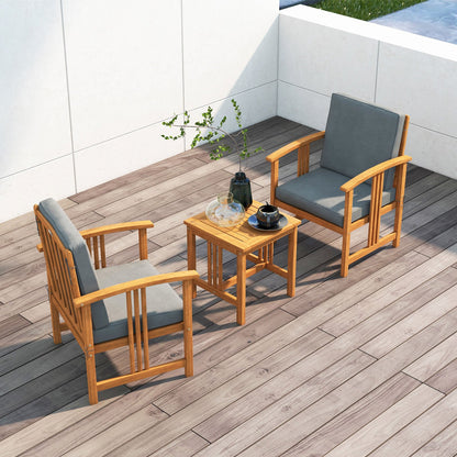 Juego de muebles de sofá para patio exterior de madera maciza de 3 piezas - Gris