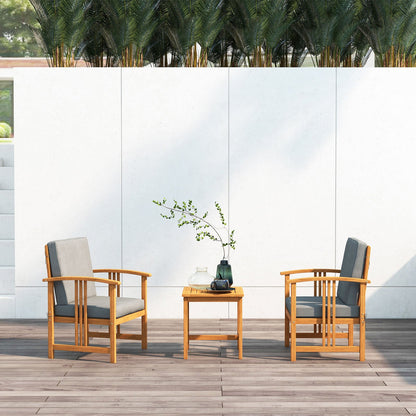 Juego de muebles de sofá para patio exterior de madera maciza de 3 piezas - Gris