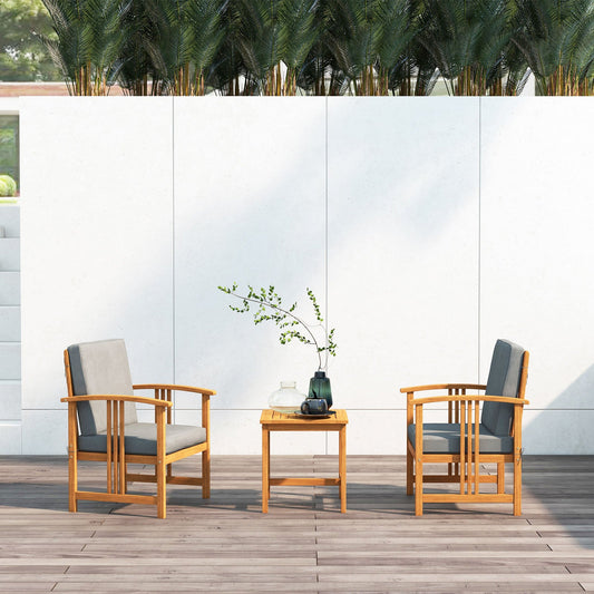 3PC Solid Wood Outdoor Patio Sofa Furniture Set-Gray - Tampa Home & Garden Store