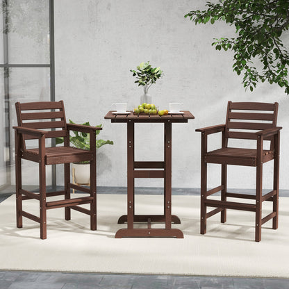 Set de 2 sillas de bar Adirondack de HDPE para patio con reposabrazos anchos - Marrón