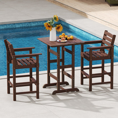 Set de 2 sillas de bar Adirondack de HDPE para patio con reposabrazos anchos - Marrón