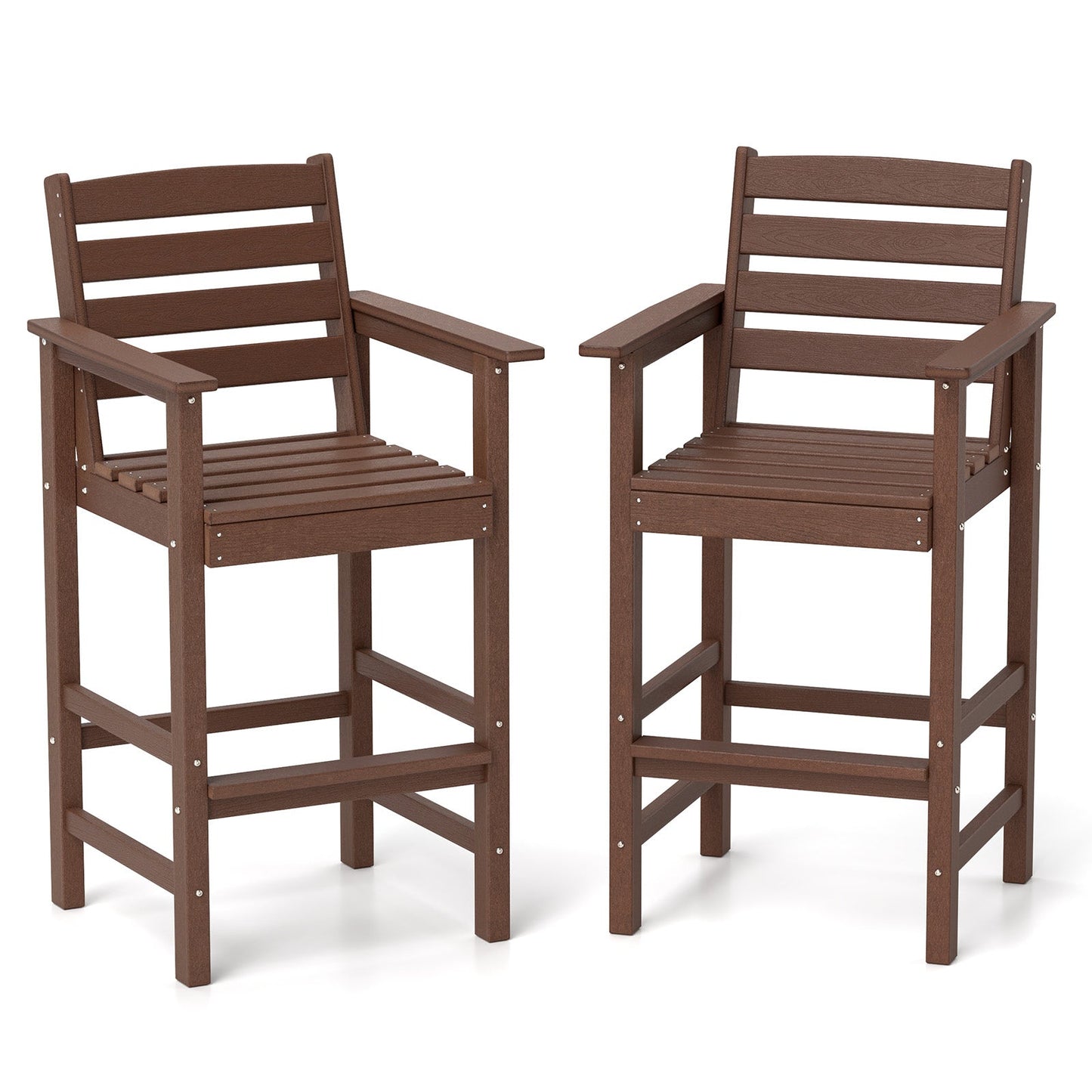 Set de 2 sillas de bar Adirondack de HDPE para patio con reposabrazos anchos - Marrón