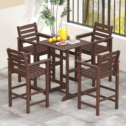 Set de 2 sillas de bar Adirondack de HDPE para patio con reposabrazos anchos - Marrón