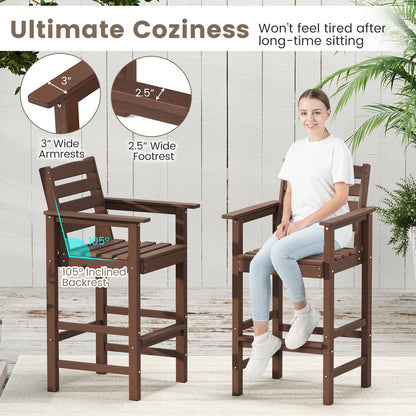 Set de 2 sillas de bar Adirondack de HDPE para patio con reposabrazos anchos - Marrón