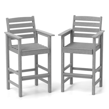 Set de 2 sillas de bar Adirondack de HDPE para patio con reposabrazos anchos - Marrón