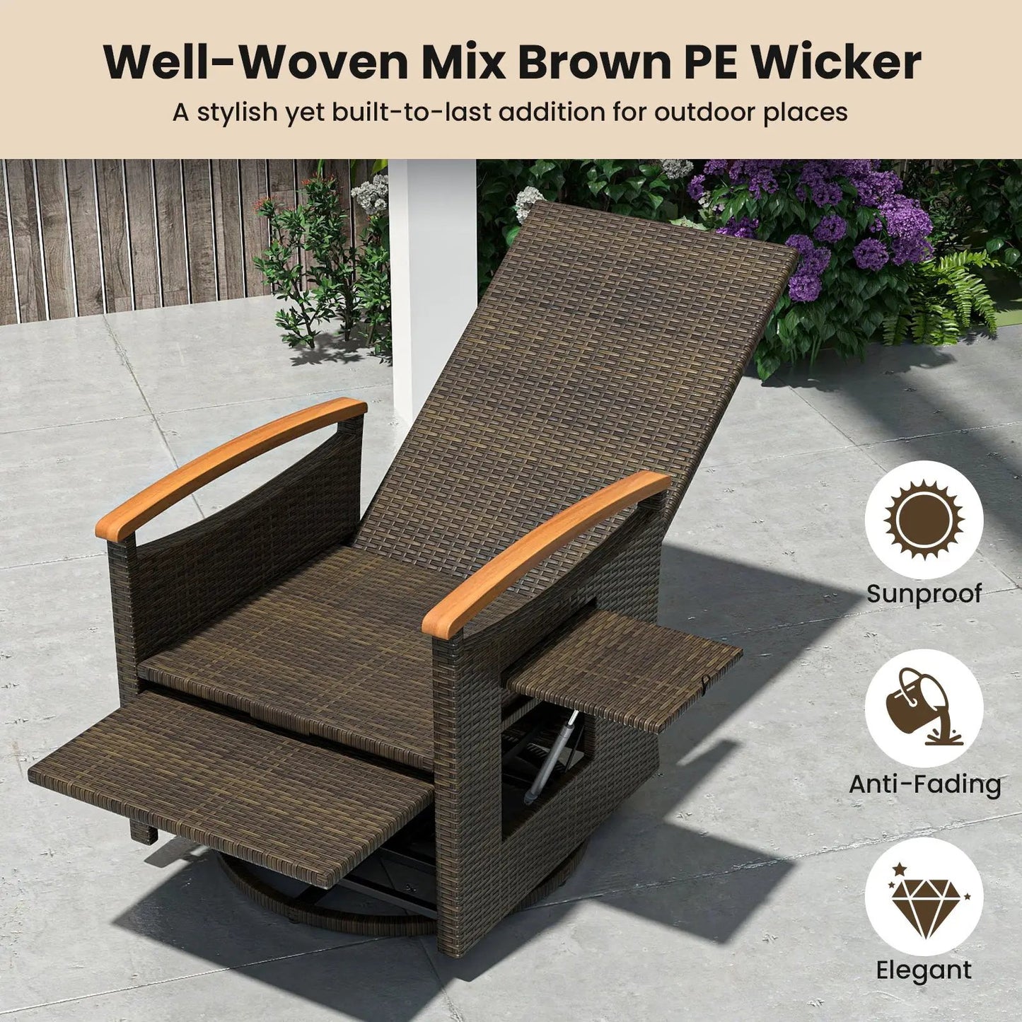 Swivel Chaise Lounge Set with Adjustable Backrest