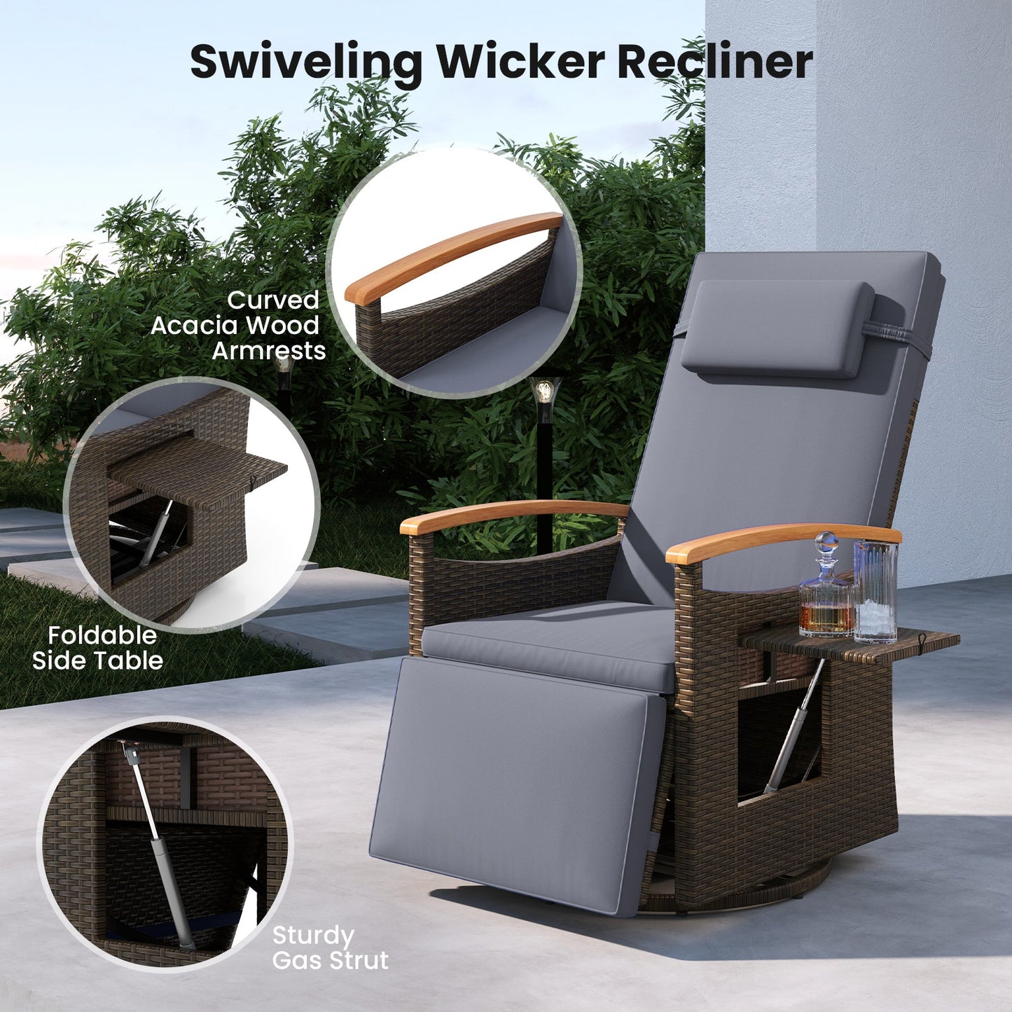 Swivel Chaise Lounge Set with Adjustable Backrest
