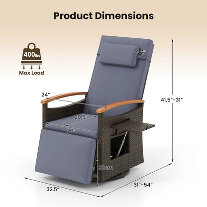 Swivel Chaise Lounge Set with Adjustable Backrest