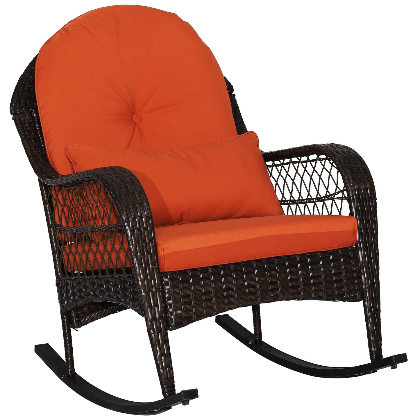 Mecedora de Patio de Ratán con Cojines de Respaldo y Almohada Lumbar - Negra