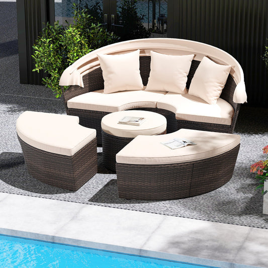Patio Round Daybed with Retractable Canopy-White - Tampa Home & Garden Store