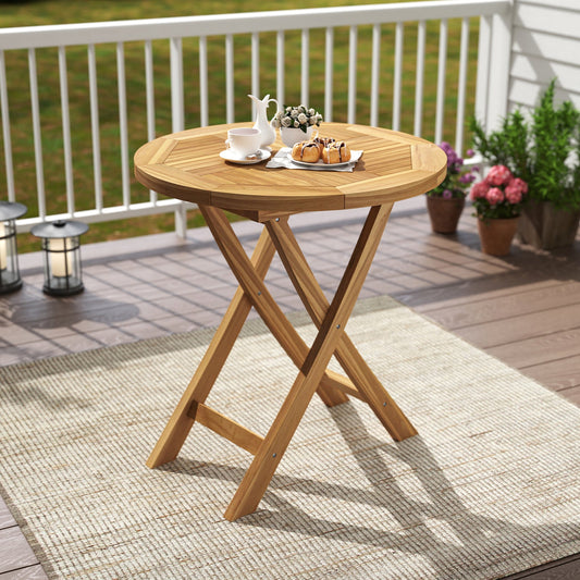 Patio Teak Wood Dining Table with Slatted Tabletop and Sturdy X-Shaped Frame - Tampa Home & Garden Store
