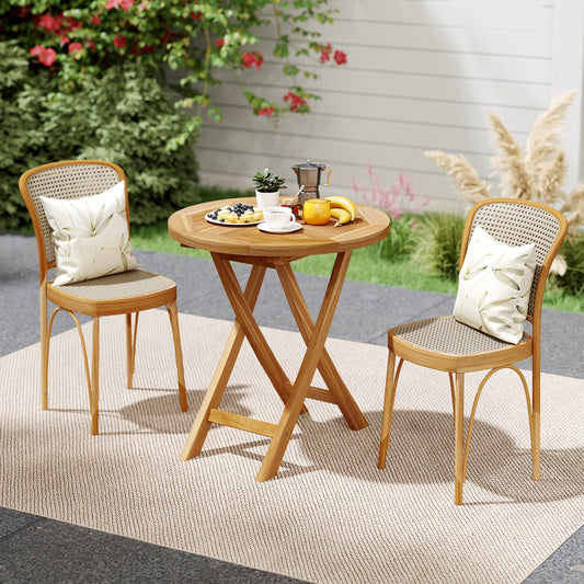 Patio Teak Wood Dining Table with Slatted Tabletop and Sturdy X-Shaped Frame - Tampa Home & Garden Store