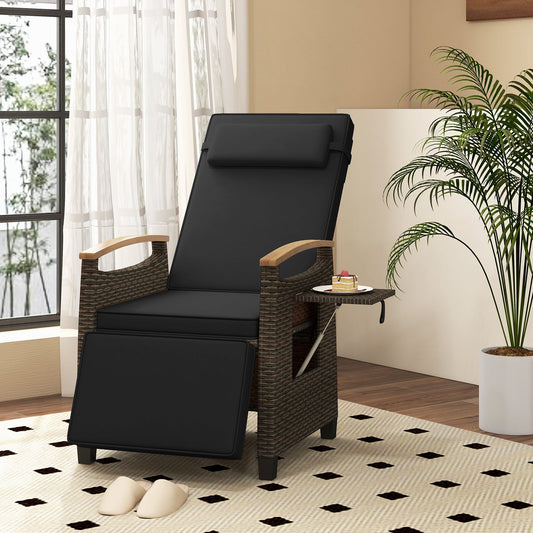 Patio Wicker Recliner Chair with Adjustable Backrest and Footrest-Black - Tampa Home & Garden Store