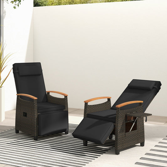 Patio Wicker Recliner Chair with Adjustable Backrest and Footrest-Black - Tampa Home & Garden Store
