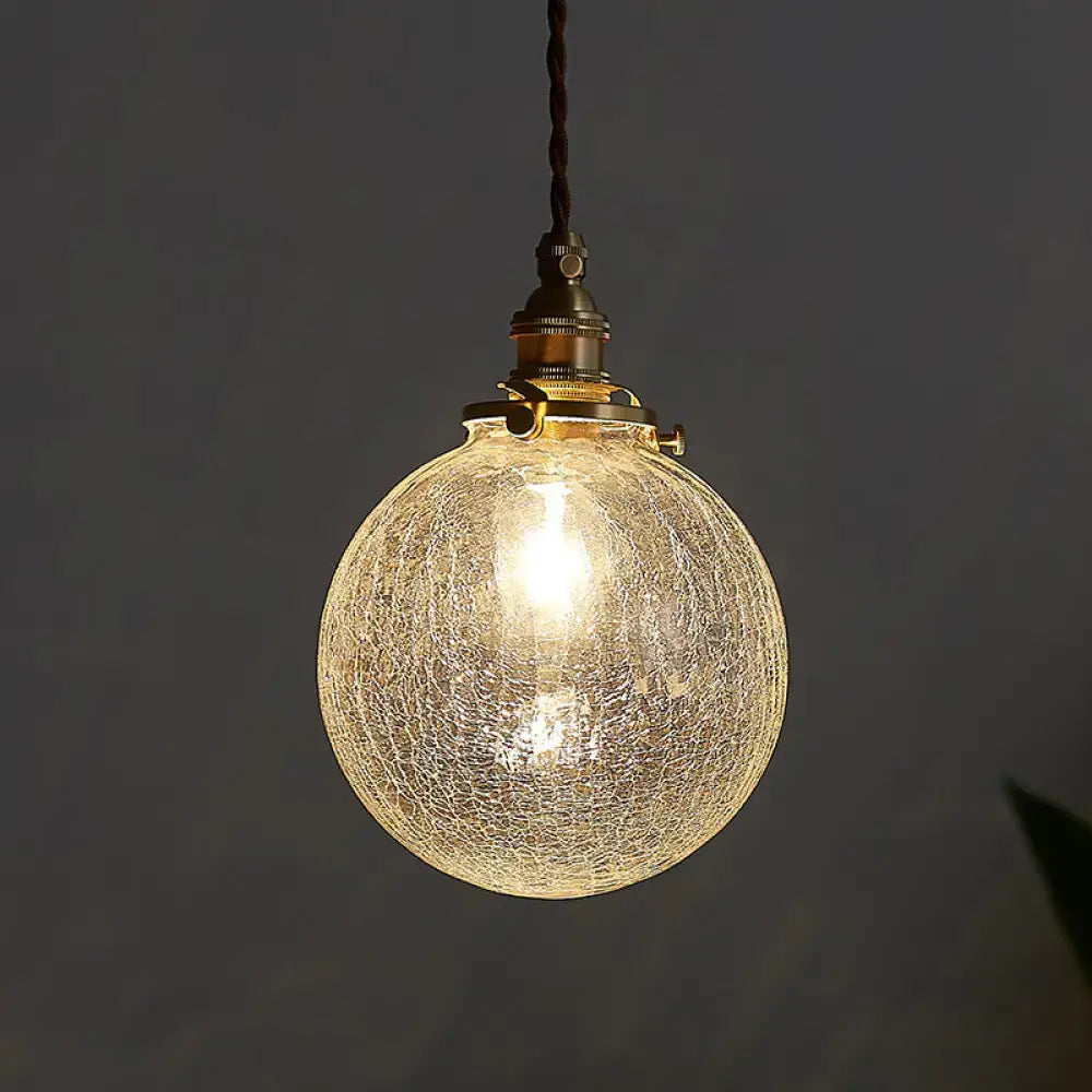 Glass sphere ceiling light with crackled glass globe and brass hardware by Decorbites on Tampa Home & Garden Store