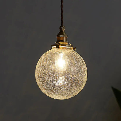 Glass sphere ceiling light with crackled glass globe and brass hardware by Decorbites on Tampa Home & Garden Store