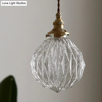 Glass sphere ceiling light pendant with diamond-cut glass and brass hardware by Decorbites on Tampa Home & Garden Store