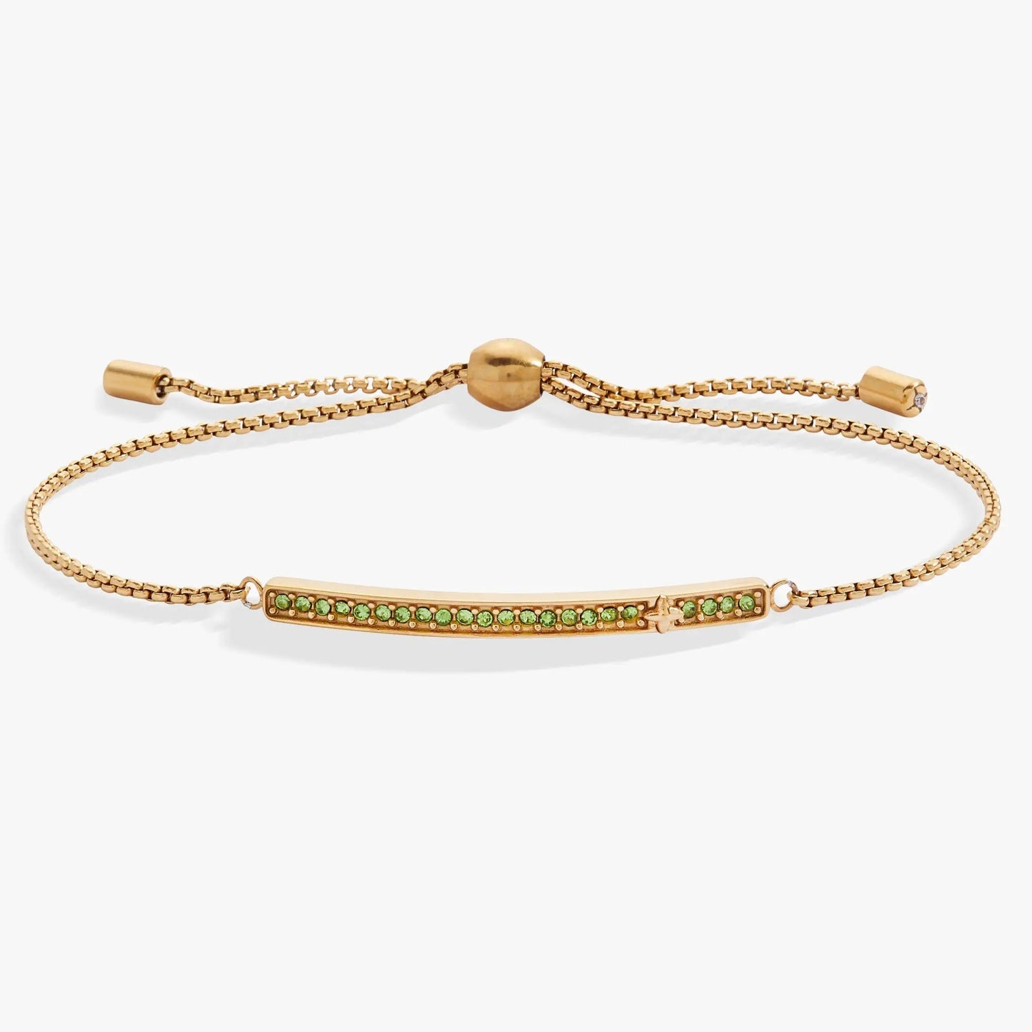 Bracelet August Everyday Birthstone Pave Bolo by ALEX AND ANI in gold-tone with green stones on Tampa Home & Garden Store