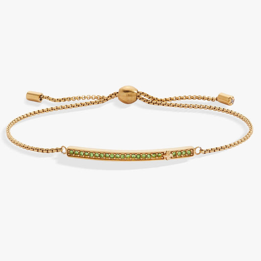 Bracelet August Everyday Birthstone Pave Bolo by ALEX AND ANI in gold-tone with green stones on Tampa Home & Garden Store