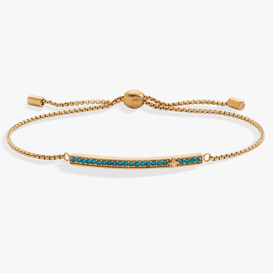 Bracelet, December Birthstone Pave Bolo, ALEX AND ANI, gold-tone with turquoise pave bar on Tampa Home & Garden Store