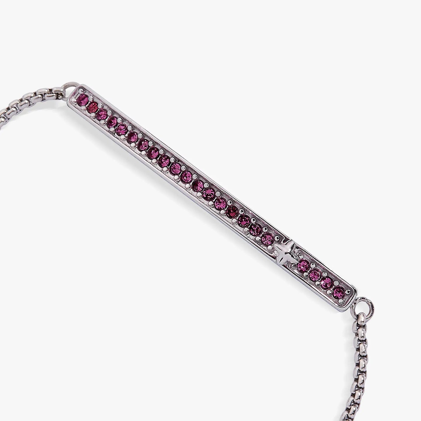 Birthstone Pave Bolo Bracelet with pink stones on a silver bar and bolo chain by ALEX AND ANI on Tampa Home & Garden Store