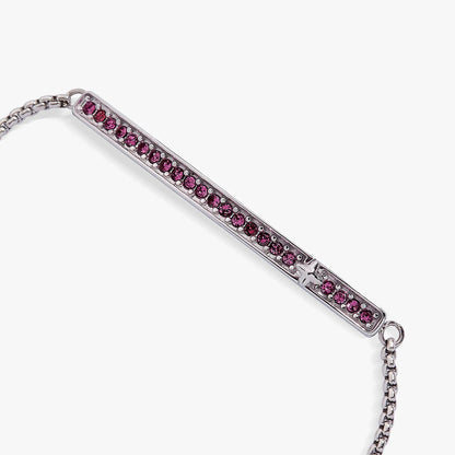 Birthstone Pave Bolo Bracelet with pink stones on a silver bar and bolo chain by ALEX AND ANI on Tampa Home & Garden Store
