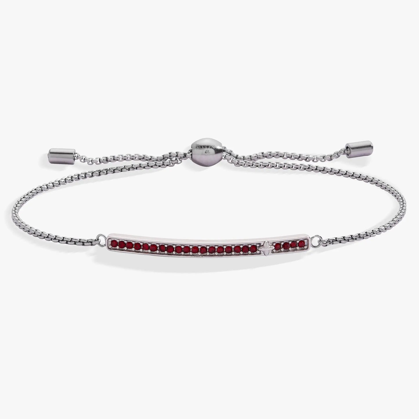 January Everyday Birthstone Pave Bolo Bracelet by ALEX AND ANI with red pave stones on silver chain on Tampa Home & Garden Store