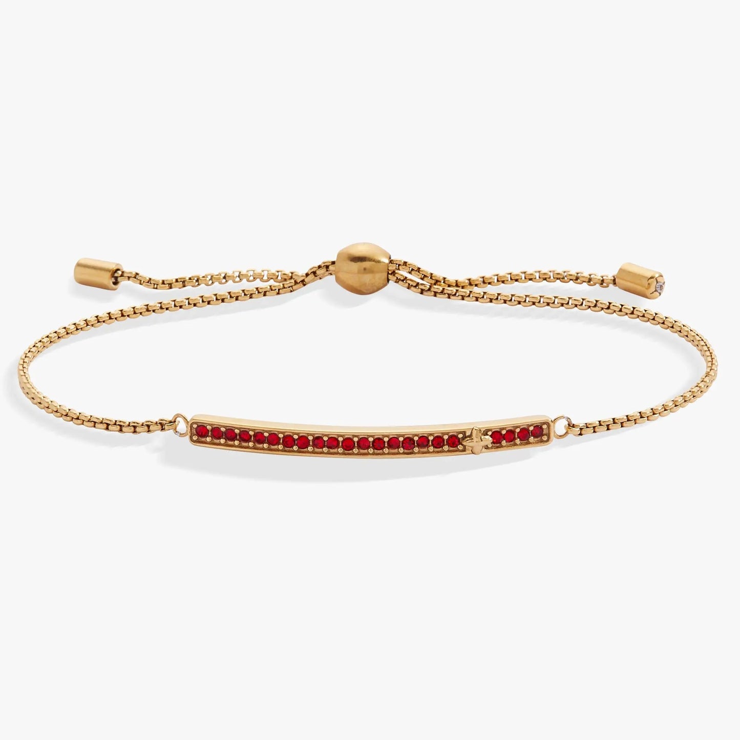 July Everyday Birthstone Pave Bolo Bracelet gold-tone with red pave stones by ALEX AND ANI on Tampa Home & Garden Store