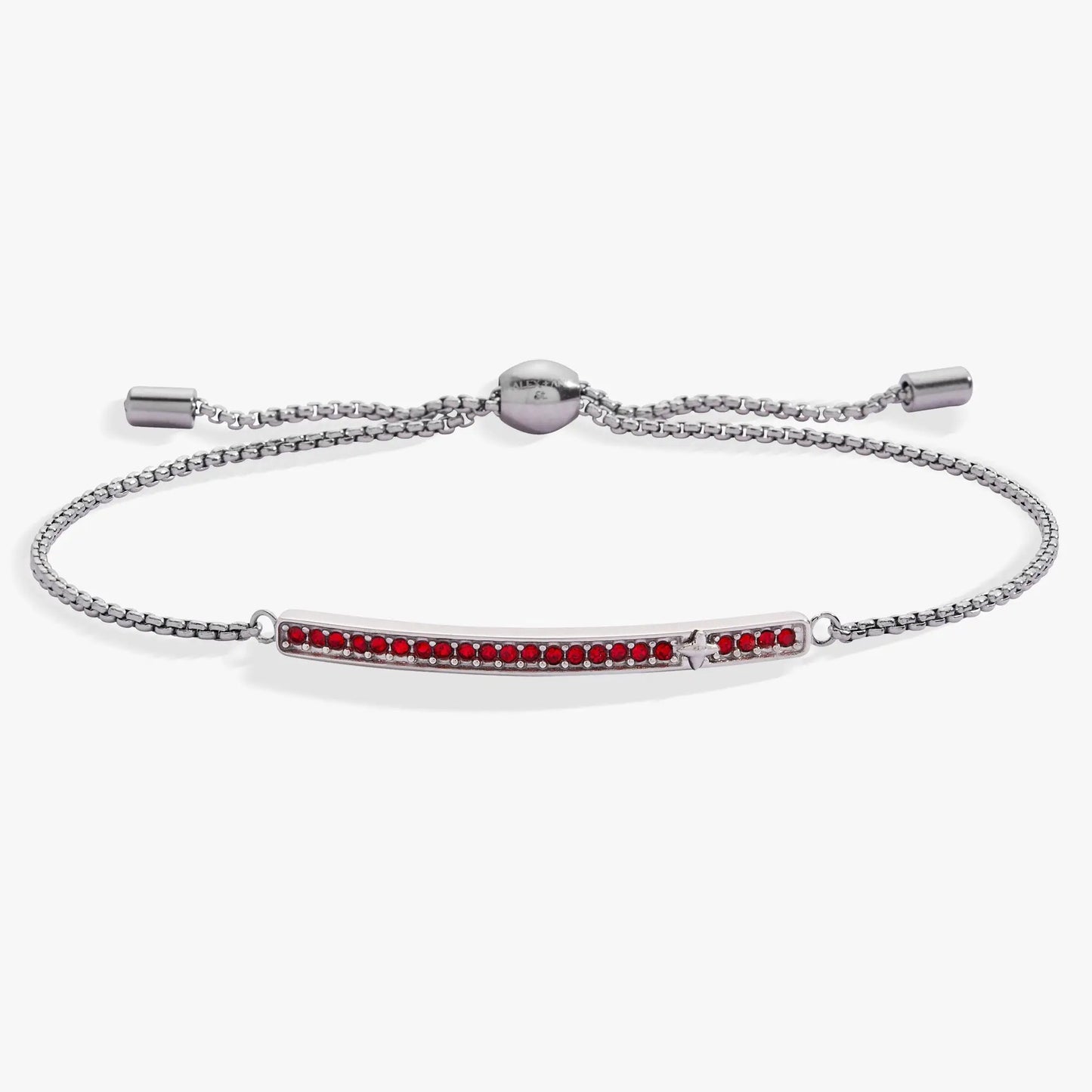 July Everyday Birthstone Pave Bolo Bracelet, silver chain with red pavé stones by ALEX AND ANI on Tampa Home & Garden Store