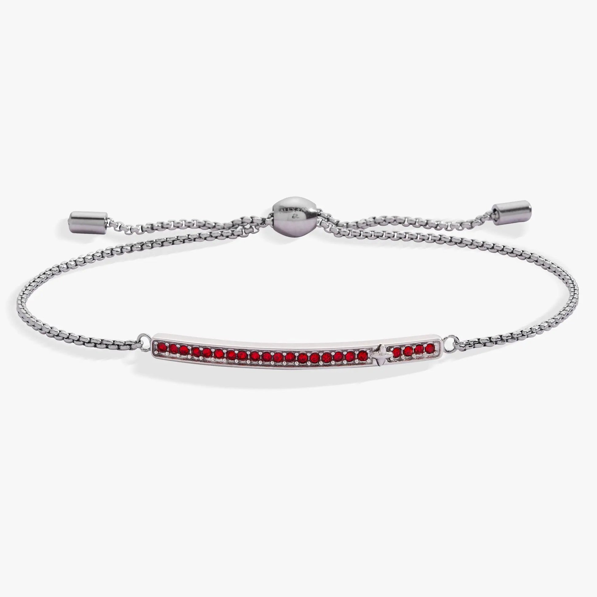 July Everyday Birthstone Pave Bolo Bracelet, silver chain with red pavé stones by ALEX AND ANI on Tampa Home & Garden Store