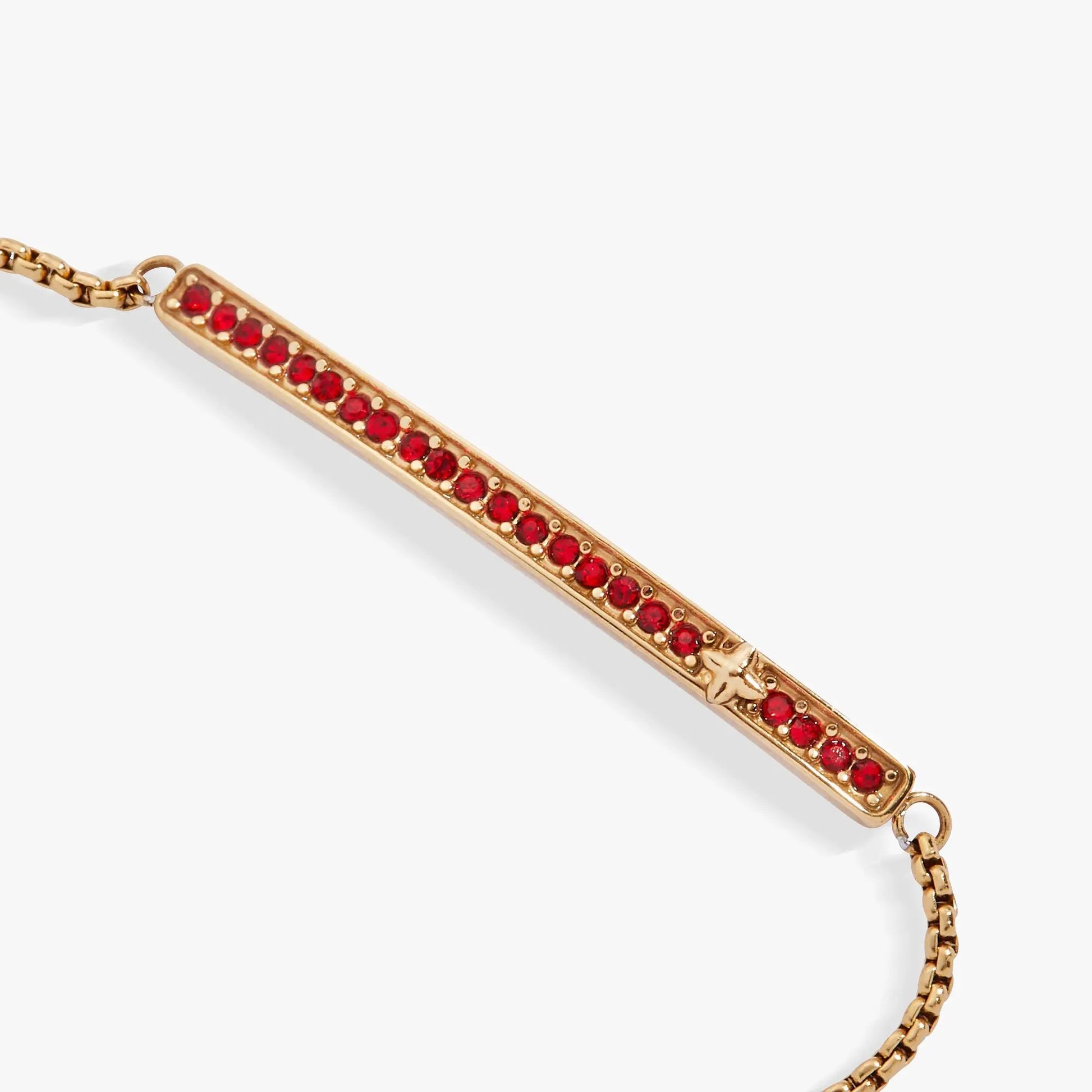 Bracelet July Everyday Birthstone Pave Bolo by Alex and Ani, rose-gold tone with red stones on Tampa Home & Garden Store