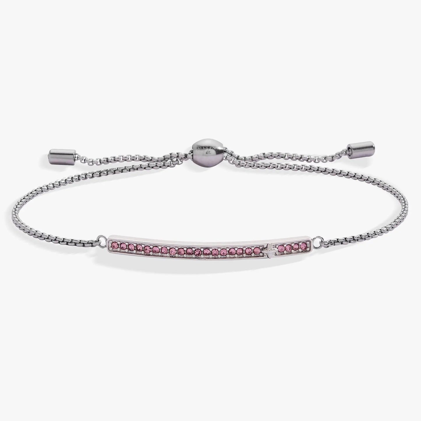 June Everyday Birthstone Pave Bolo Bracelet by Alex and Ani, silver-tone with pink pave stones on Tampa Home & Garden Store