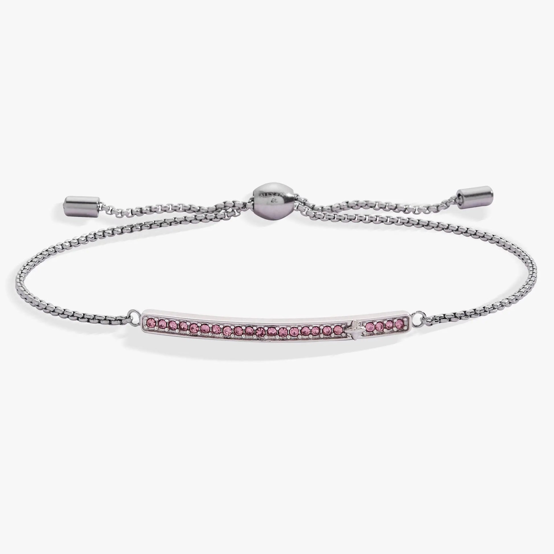 June Everyday Birthstone Pave Bolo Bracelet by Alex and Ani, silver-tone with pink pave stones on Tampa Home & Garden Store