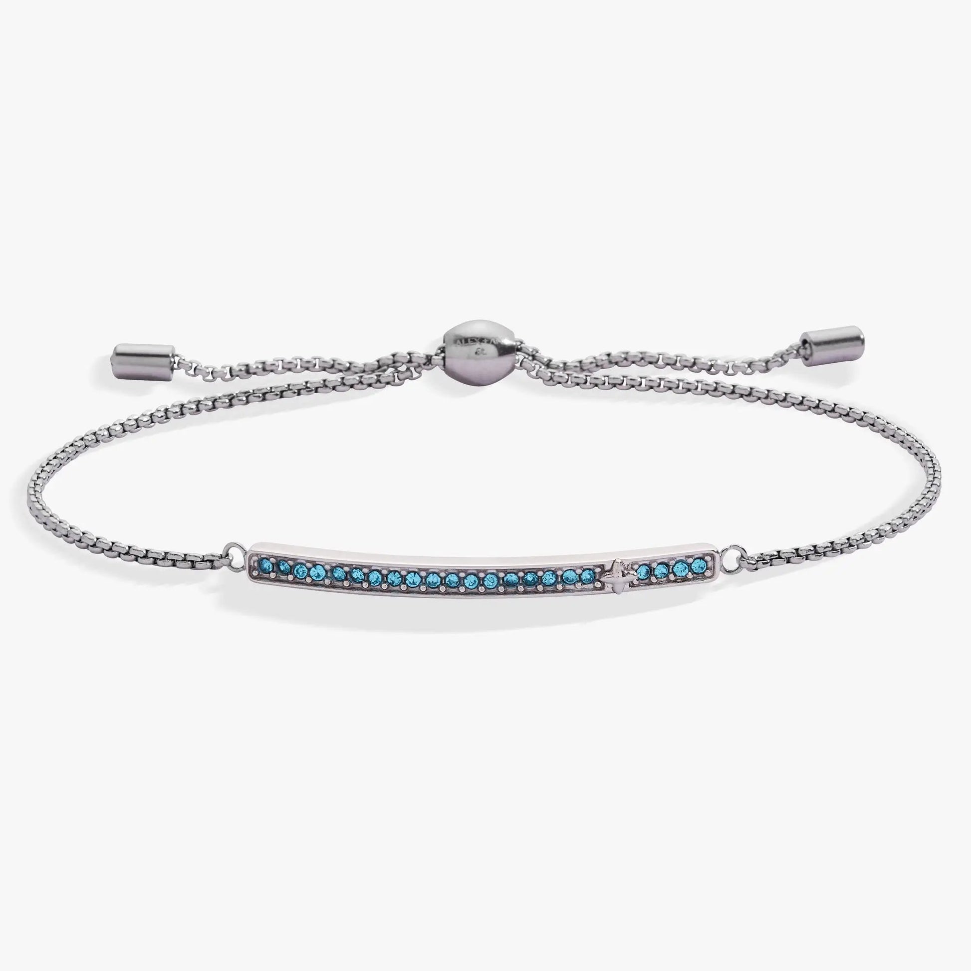 March Birthstone Pave Bolo Bracelet by Alex and Ani with blue crystals adjustable bolo clasp on Tampa Home & Garden Store