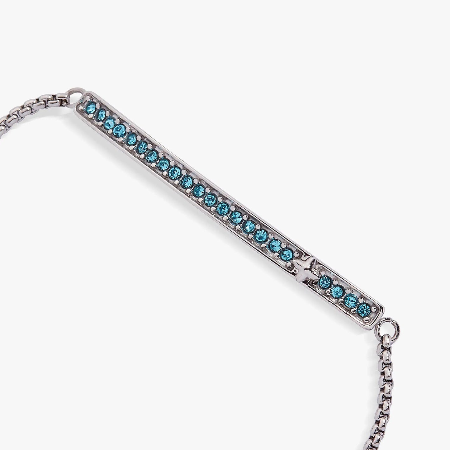 March Everyday Birthstone Pave Bolo Bracelet by ALEX AND ANI in silver-tone with teal aquamarine crystals on Tampa Home & Garden Store