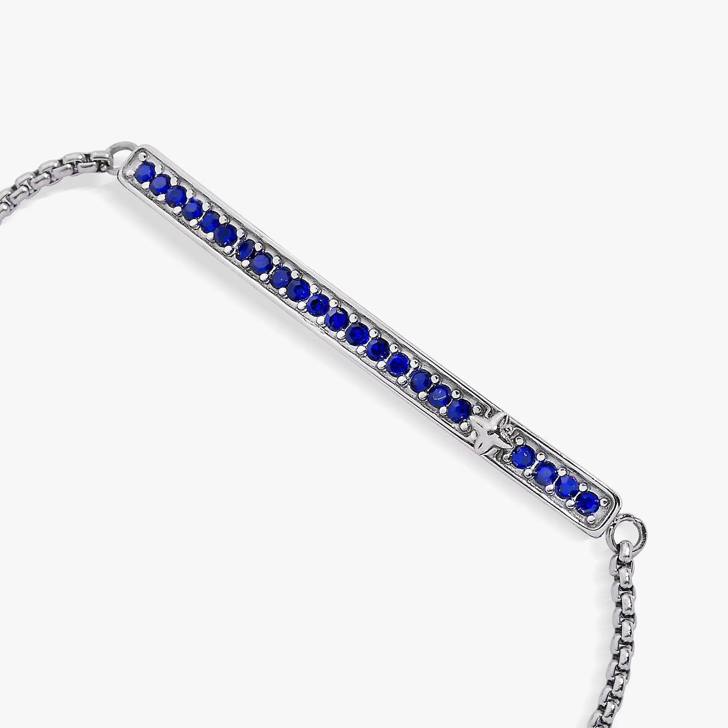 September Everyday Birthstone Pave Bolo Bracelet, silver-tone bar with blue pave stones on Tampa Home & Garden Store