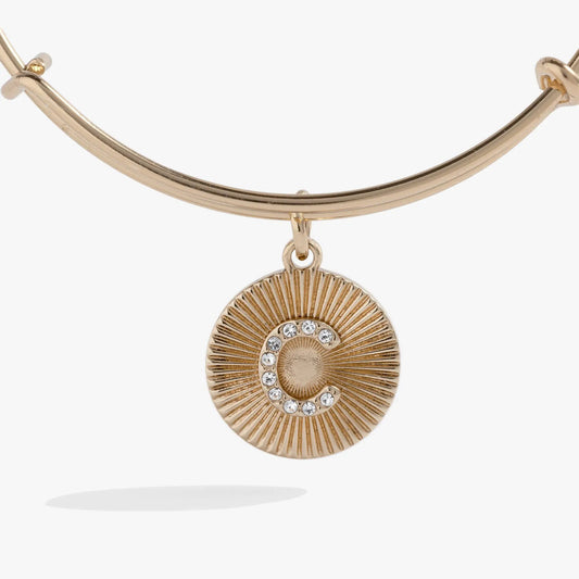 Initial C pave starburst bangle bracelet gold-tone with crystal sunburst pendant ALEX AND ANI on Tampa Home & Garden Store