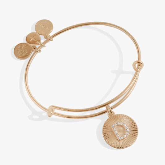 Initial D Pave Starburst Bangle rose gold bracelet by ALEX AND ANI with pavé crystal disk charm on Tampa Home & Garden Store