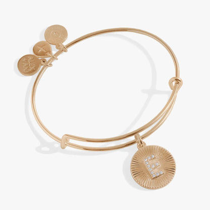 Initial E pave starburst texture bangle rose gold with 3 Alex and Ani discs on Tampa Home & Garden Store