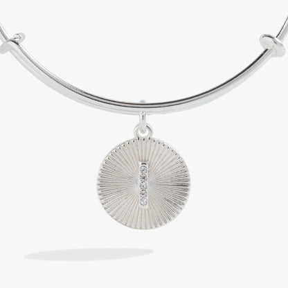 Initial I Pave Starburst Texture Bangle silver tone bracelet with pave pendant by ALEX AND ANI on Tampa Home & Garden Store