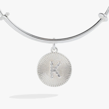 Initial K Pave Starburst Bangle by ALEX AND ANI, silver bracelet with pave crystals pendant on Tampa Home & Garden Store