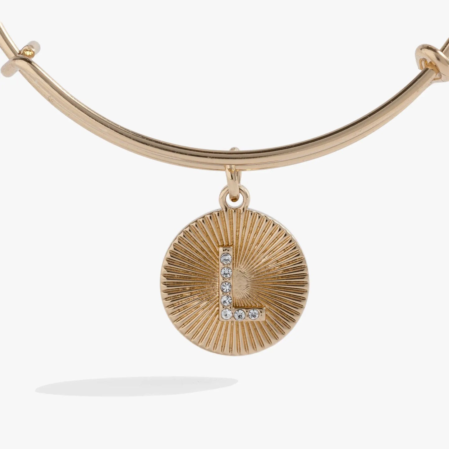 Initial L pave starburst texture gold-tone bangle by ALEX AND ANI with sunburst pendant on Tampa Home & Garden Store