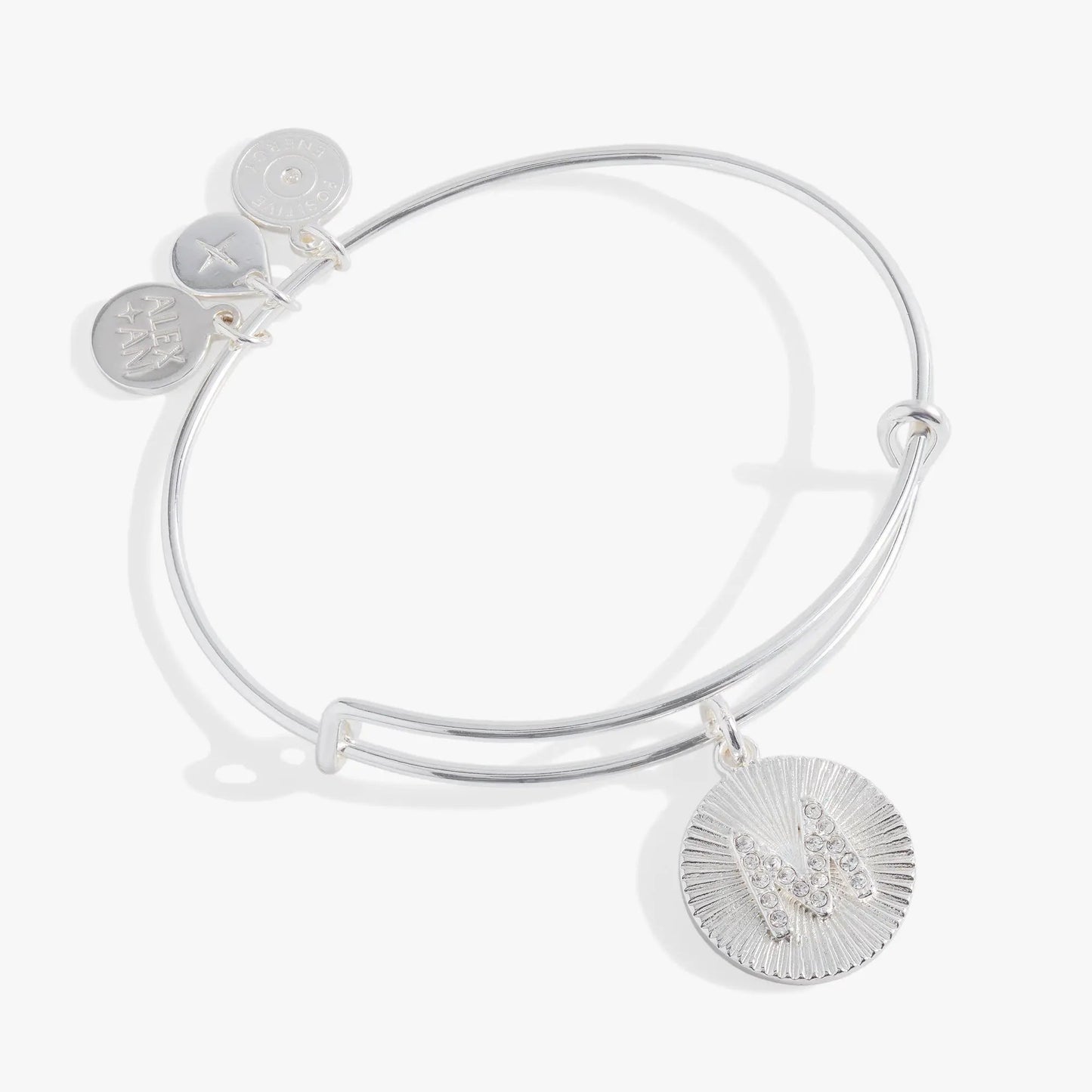 Initial M pave starburst texture silver-tone bangle bracelet with pavé charms by Alex and Ani on Tampa Home & Garden Store
