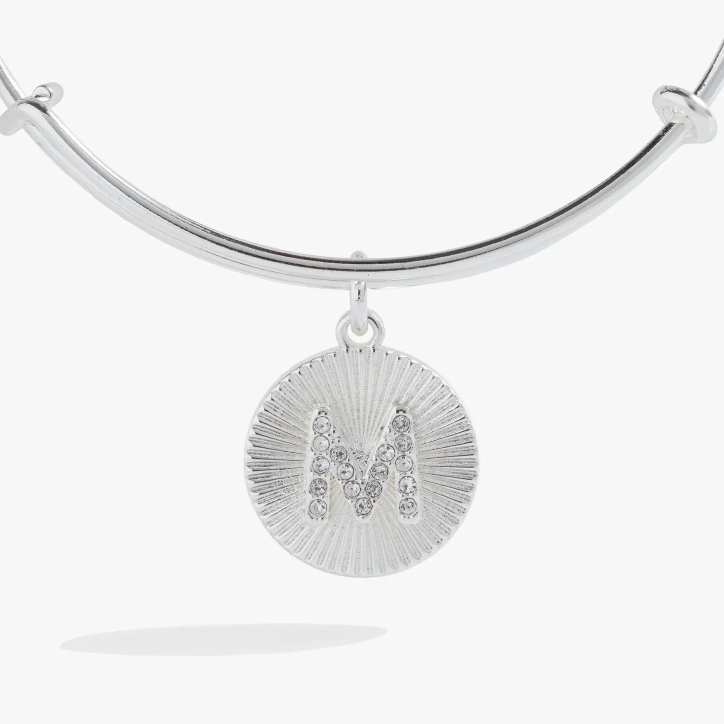 Initial M pave starburst texture bangle bracelet with silver pave leaf pendant on Tampa Home & Garden Store