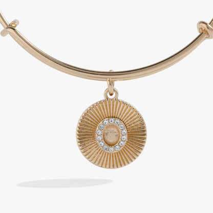 Gold-tone Initial O Pave Starburst Bangle with crystal sunburst pendant by Alex and Ani on Tampa Home & Garden Store