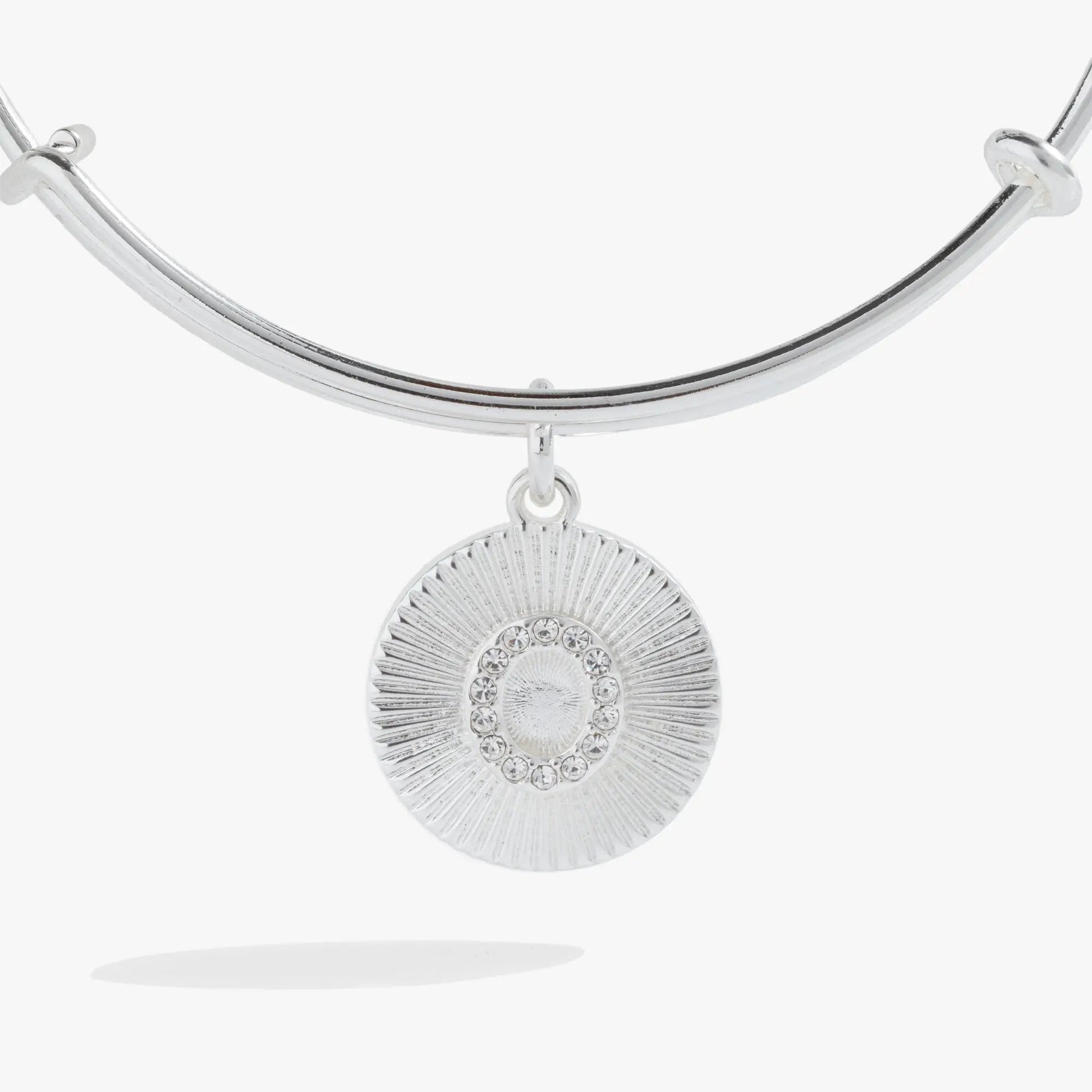 Initial O Pave Starburst Texture Bangle bracelet by ALEX AND ANI with sunburst pendant on Tampa Home & Garden Store
