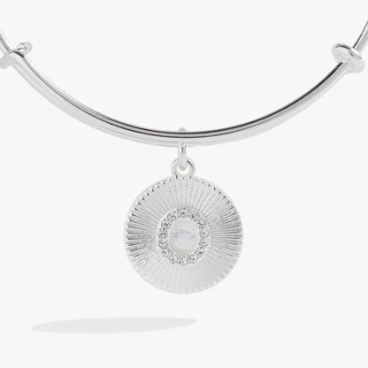 Initial O Pave Starburst Texture Bangle bracelet by ALEX AND ANI with sunburst pendant on Tampa Home & Garden Store